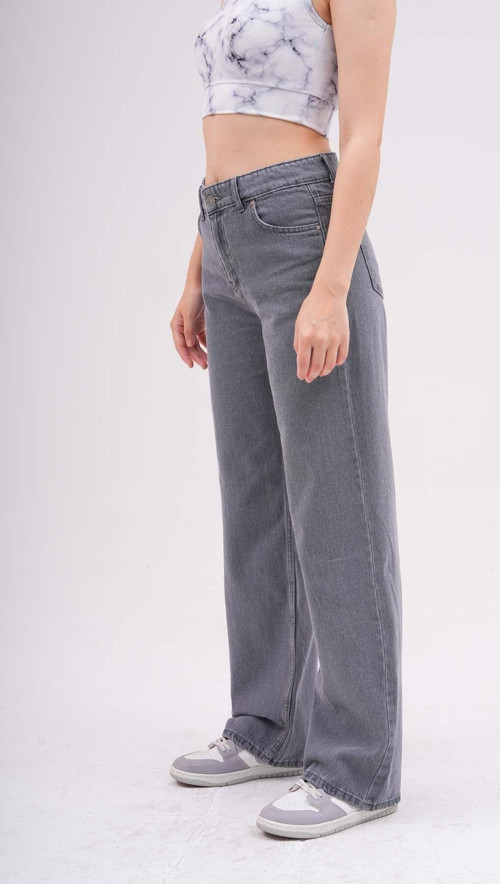 Kadın Yüksek Bel Kar Yıkama Likralı Geniş Paça Palazzo Jeans