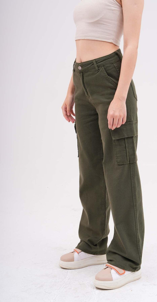 Kadın Kargo Cepli Yüksek Bel Wide Leg Jeans