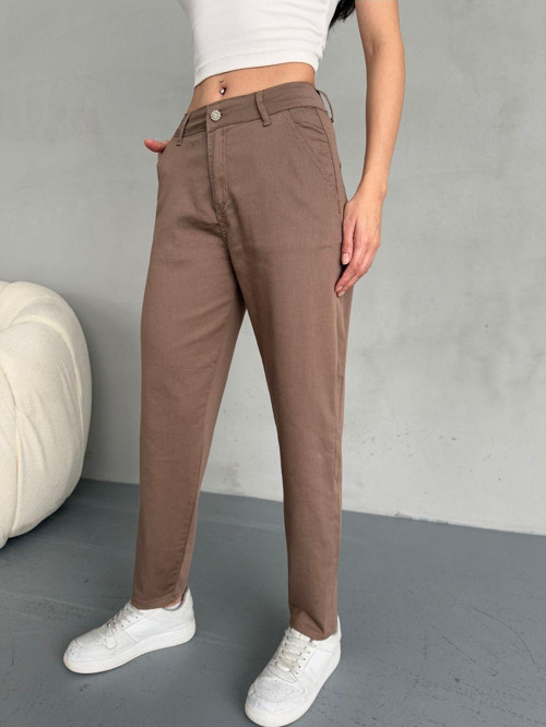 Yüksek Bel Likralı Esnek Mom Pantolon
