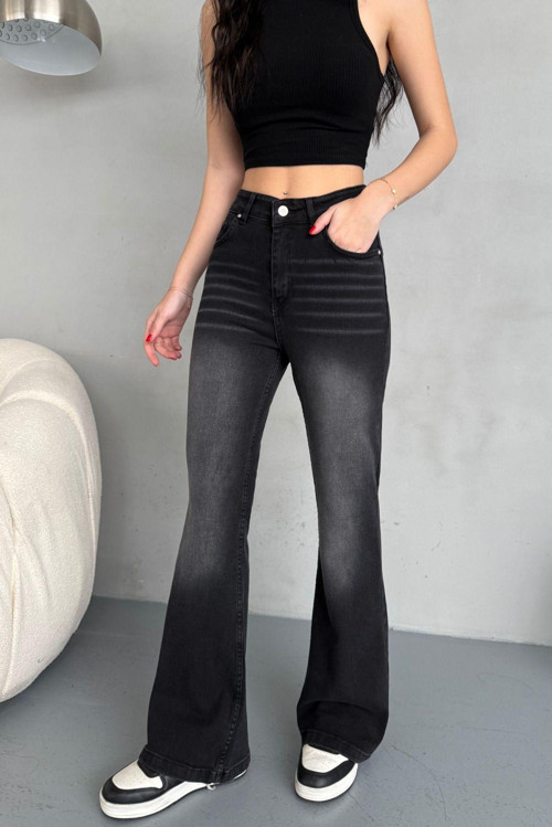 Kadın Yüksek Bel Likralı Ispanyol Paça Jeans