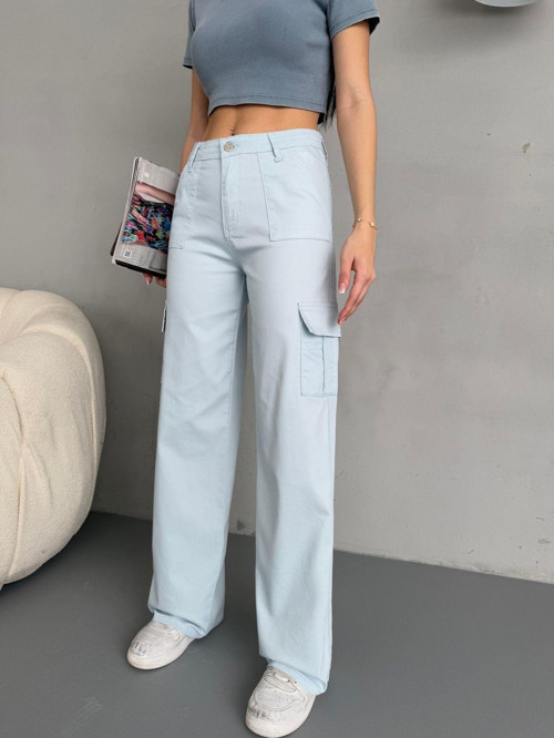 Kadın Kargo Straight Fit Yüksek Bel Geniş Paça Pantolon