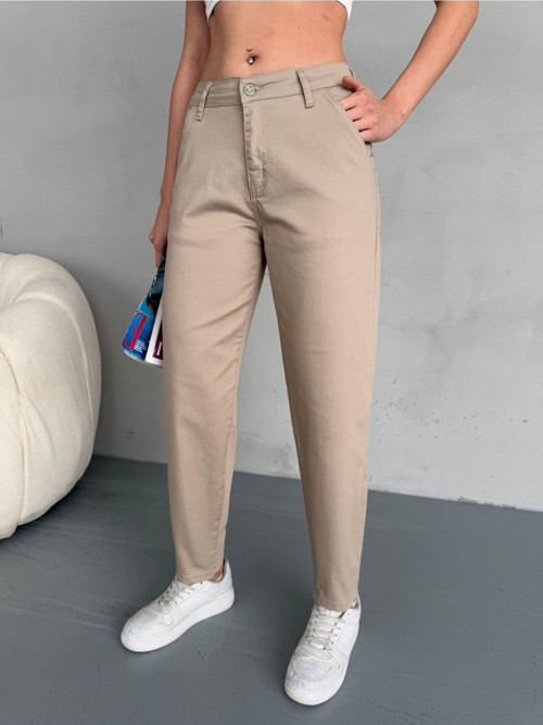 Yüksek Bel Likralı Esnek Mom Pantolon