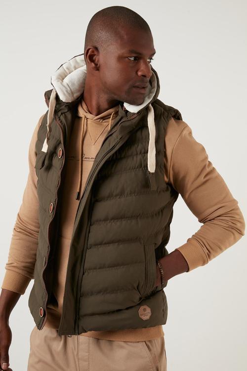 Kapüşonlu Slim Fit Erkek Yelek 556B5618 HAKİ