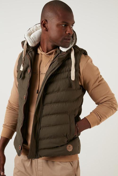 Kapüşonlu Slim Fit Erkek Yelek 556B5618 HAKİ