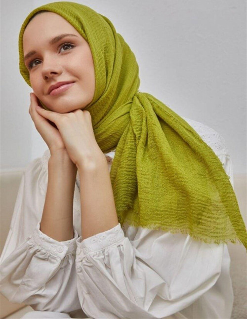Bürümcük Lime Rengi Şal (Ütü Istemeyen Hafif Yapısı, Hava Alan Özel Dokusu Geniş Ebatlı Ince Hassas)