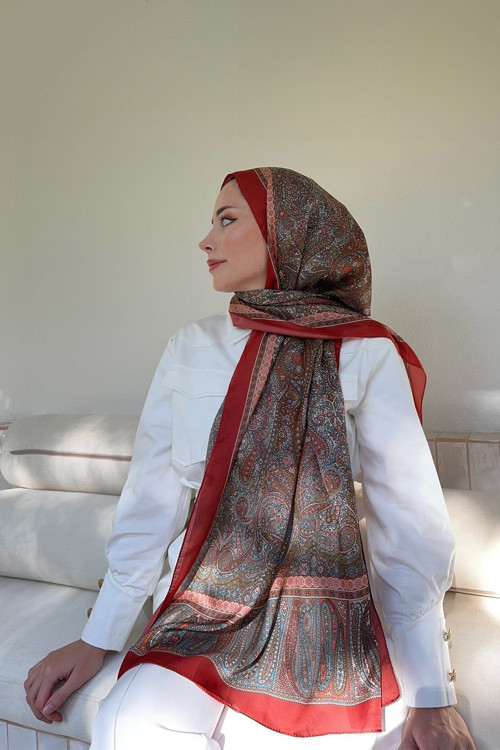 Ethnic Vual Vintage Desen Kiremit Rengi Şal