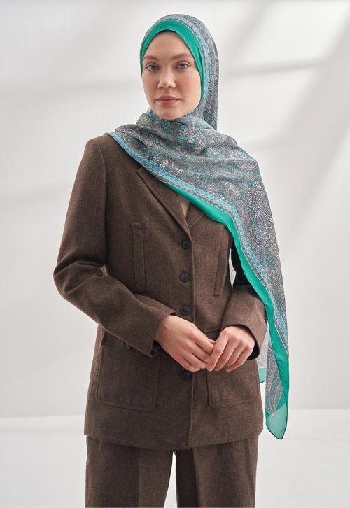 Ethnic Vual Vintage Desenli Fıstık Yeşili Rengi Şal