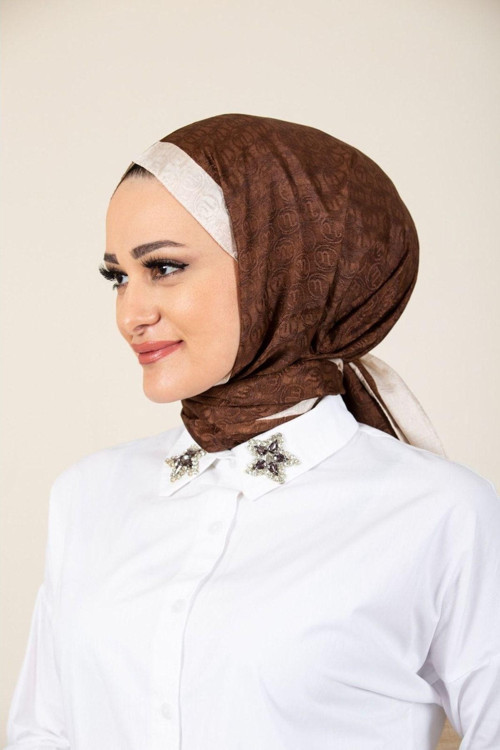 Monogram Krem Kahve Şal