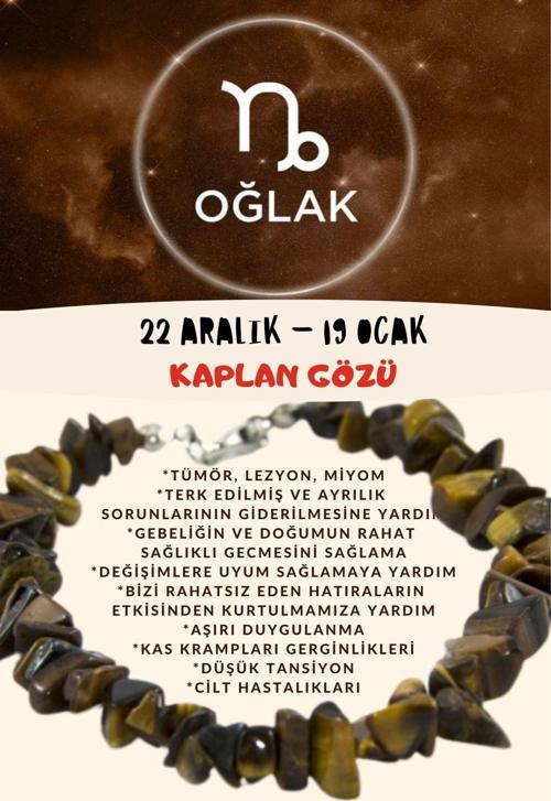 Sertifikalı Burç Taşı Oğlak Burcu Kaplan Gözü Taşı Bileklik