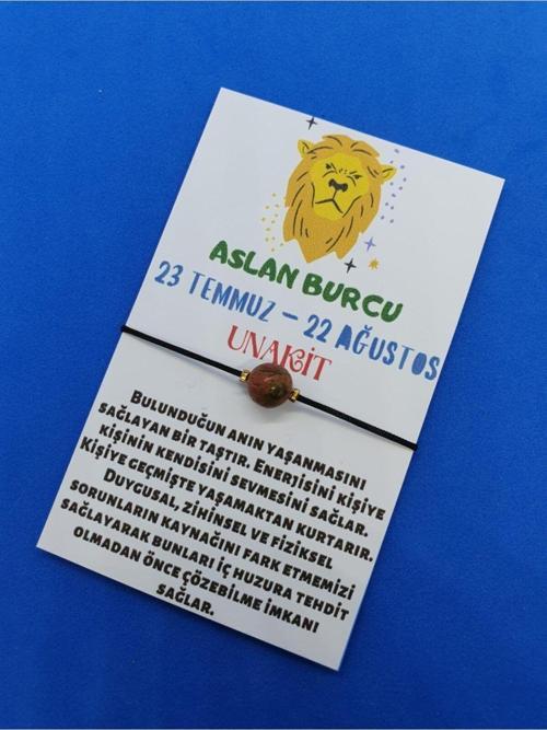 Sertifikalı Aslan Burcu Unakit Doğal Taş Ip Burç Bilekliği