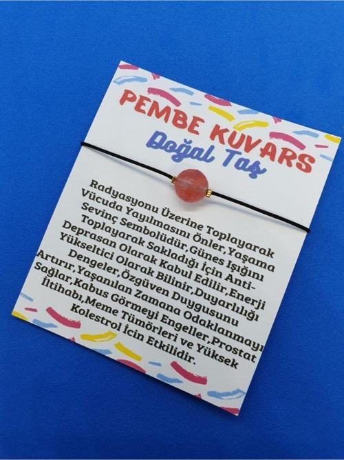 Sertifikalı Pembe Kuvars Taşı Bileklik Orijinal Doğal Taş
