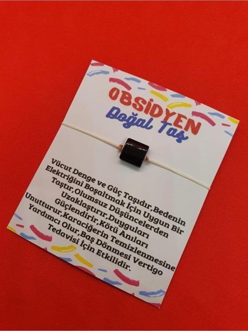 Sertifikalı Obsidyen Taşı Bileklik Ayarlamalı Kare Ipli