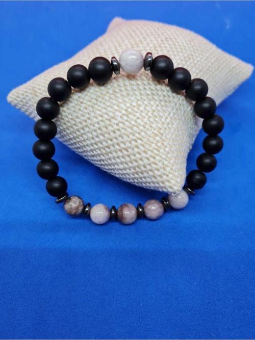 Sertifikalı Doğal Taş Kunzit & Hematit & Oniks Bileklik