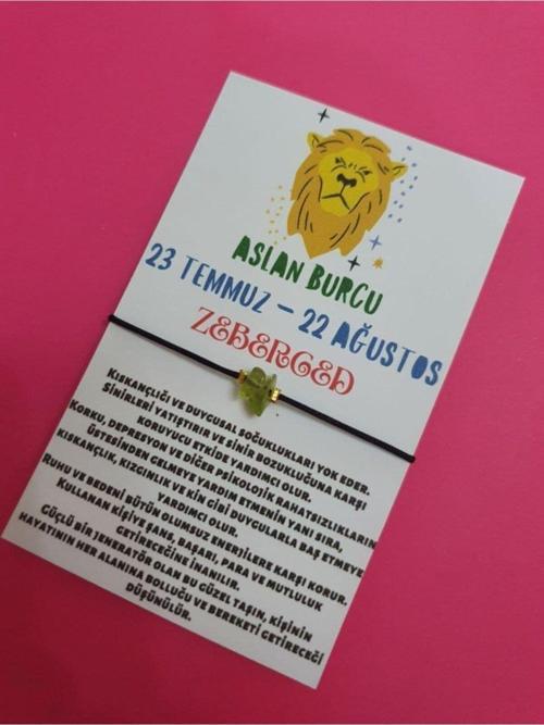 Sertifikalı Aslan Burcu Zeberced Doğal Taşlı Ip Burç Bilekliği