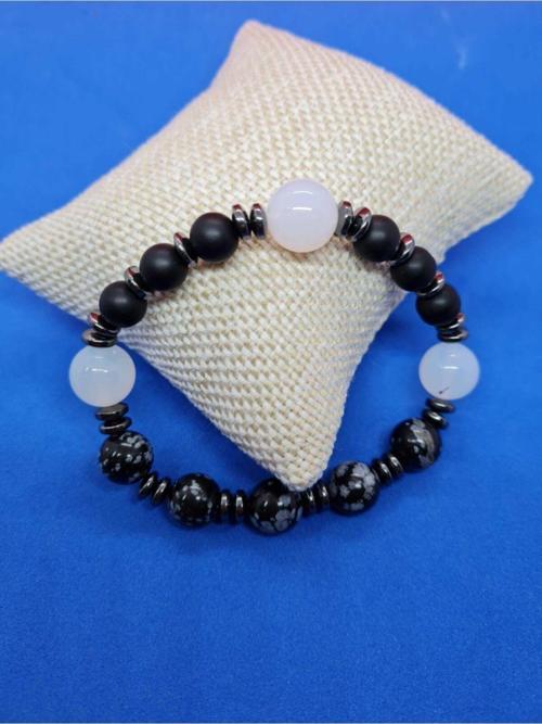 Sertifikalı Doğal Taş Obsidyen & Opal & Hematit & Oniks Taşı Bileklik