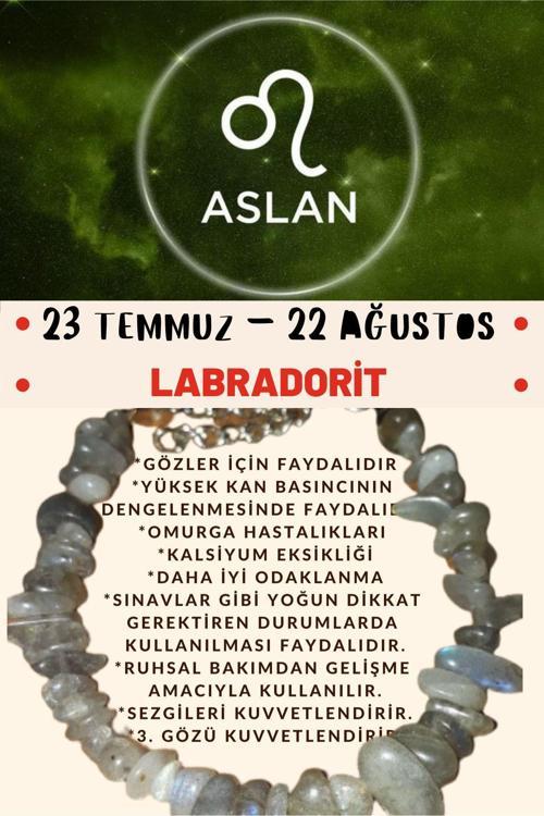 Sertifikalı Burç Taşı Aslan Burcu Labradorit Taşı Bileklik