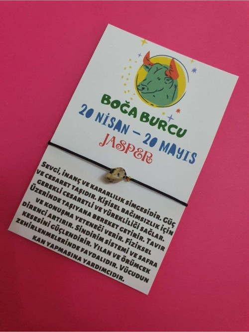 Sertifikalı Boğa Burcu Jasper Doğal Taşlı Ip Burç Bilekliği
