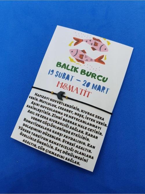 Sertifikalı Balık Burcu Hematit Doğal Taş Ip Burç Bilekliği