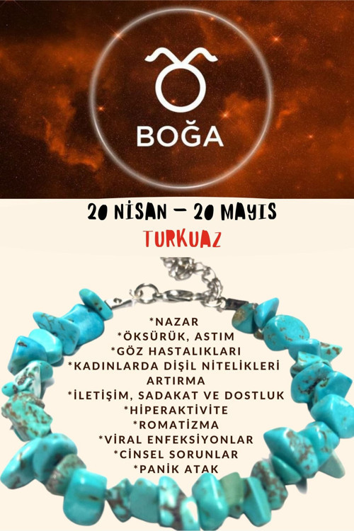 Sertifikalı Burç Taşı Boğa Burcu Turkuaz Taşı Bileklik