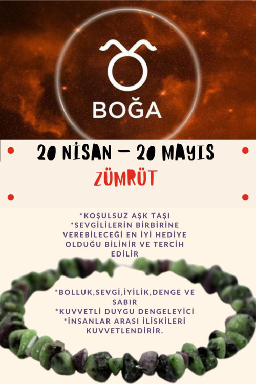 Sertifikalı Burç Taşı Boğa Burcu Zümrüt Taşı Bileklik