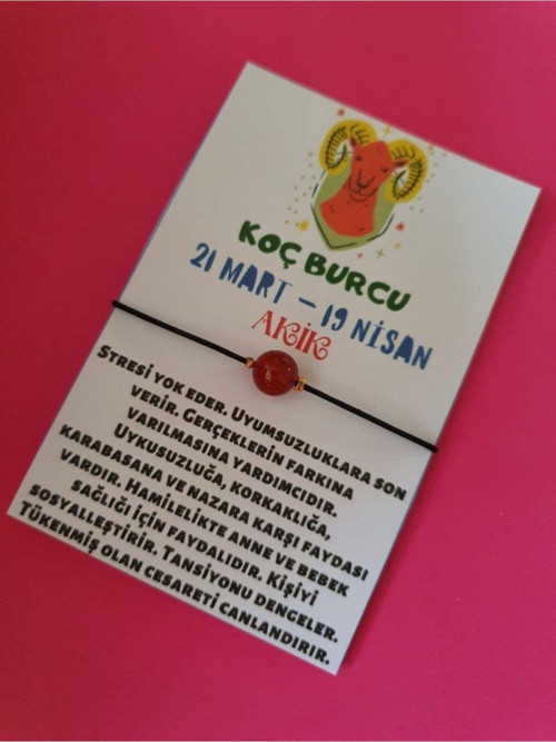 Sertifikalı Koç Burcu Akik Doğal Taşlı Ip Burç Bilekliği