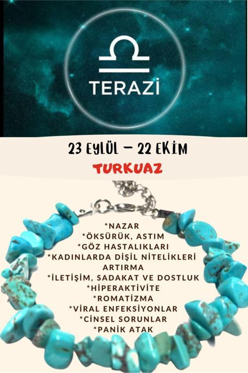 Sertifikalı Burç Taşı Terazi Burcu Turkuaz Taşı Bileklik