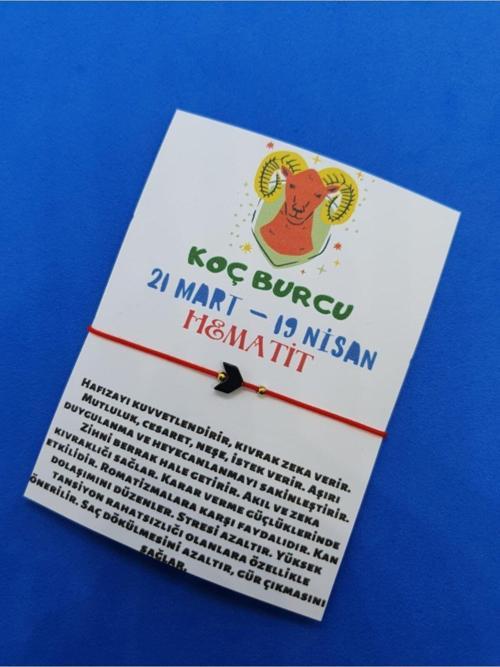 Sertifikalı Koç Burcu Hematit Doğal Taşlı Ip Burç Bilekliği