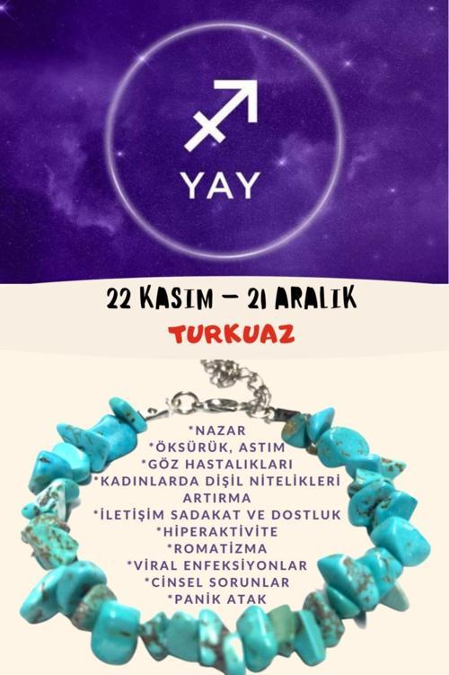 Sertifikalı Burç Taşı Yay Burcu Turkuaz Taşı Bileklik