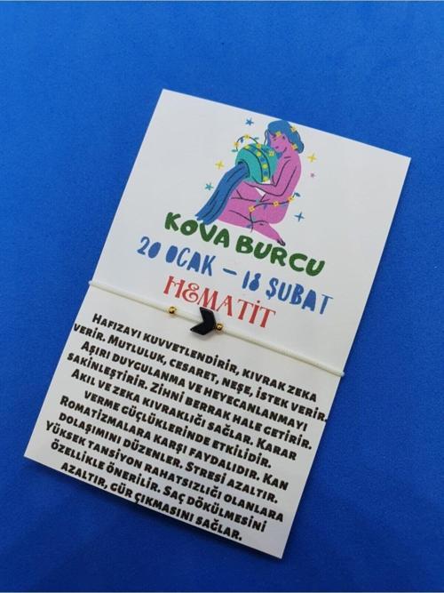 Sertifikalı Kova Burcu Hematit Doğal Taş Ip Burç Bilekliği