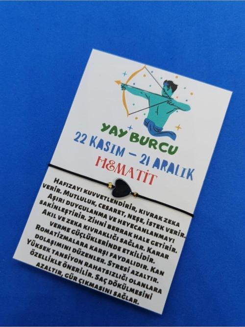 Sertifikalı Siyah Yay Burcu Kalp Hematit Taşı Doğal Taş Bileklik