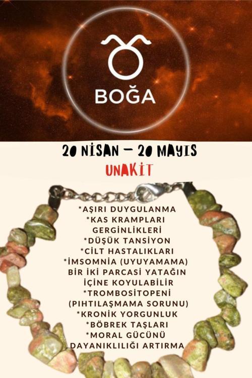 Sertifikalı Burç Taşı Boğa Burcu Unakit Taşı Bileklik