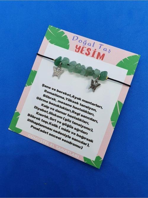 Sertifikalı Yeşim Doğal Taş Bileklik Kelebek Detaylı Orijinal Doğal Taş