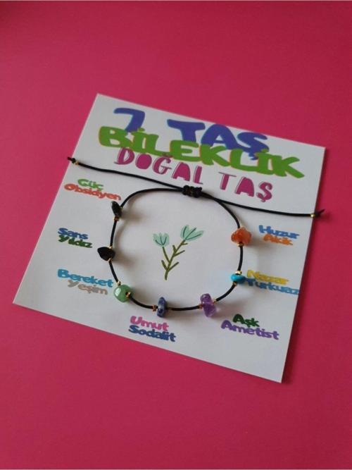 Sertifikalı 7 Taş Bileklik Doğal Taş Ip Bileklik Akik Turkuaz Ametist Sodalit Yeşim Yıldız Obsidyen