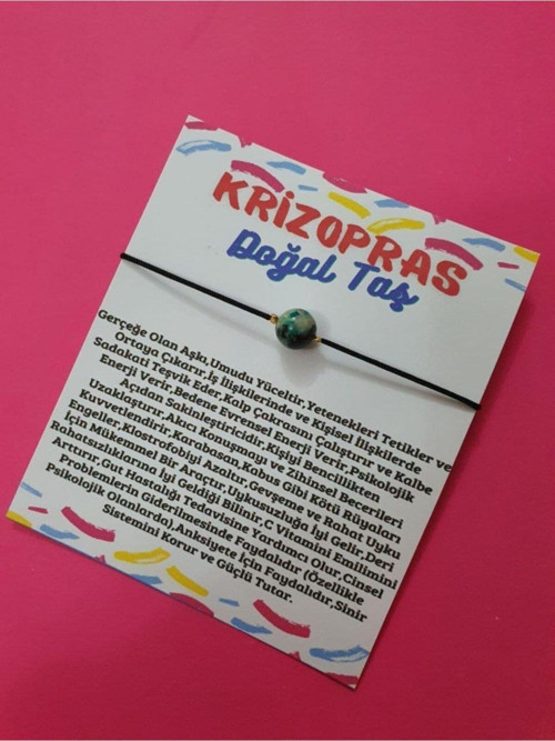Sertifikalı Krizopras Taşı Bileklik Ayarlamalı Ipli Orijinal Doğal Taş