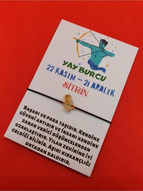 Sertifikalı Yay Burcu Sitrin Doğal Taşlı Ip Burç Bilekliği