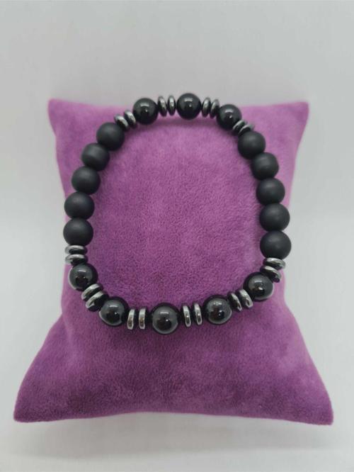 Sertifikalı Siyah Turmalin, Hematit, Oniks Doğal Taş Bileklik Tasarım