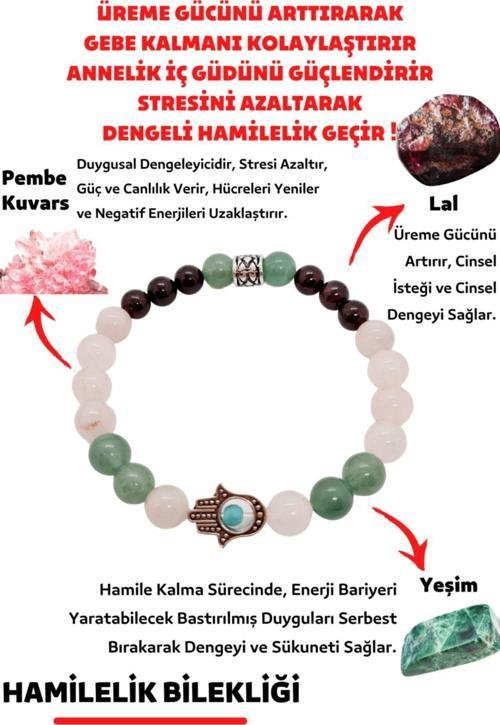 Sertifikalı Hamilelik Doğal Taş Kadın Tılsım Lal Garnet Pembe Kuvars Yeşim Doğaltaş Bileklik