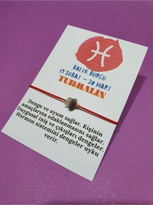 Sertifikalı Balık Burcu Turmalin Doğal Taşlı Ip Burç Bilekliği