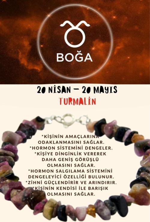 Sertifikalı Burç Taşı Boğa Burcu Turmalin Taşı Bileklik