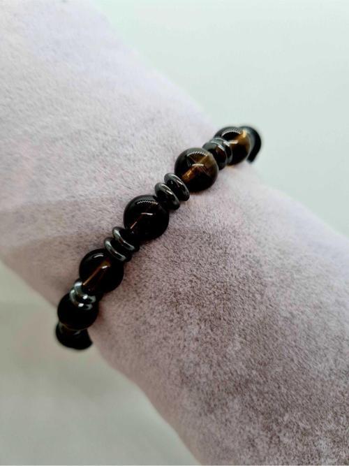 Sertifikalı Dumanlı Kuvars , Hematit , Oniks Doğal Taş Bileklik 8mm