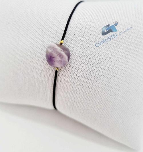 Sertifikalı Ametist Doğal Taş Bileklik Asansörlü Ayarlamalı Ipli Bileklik