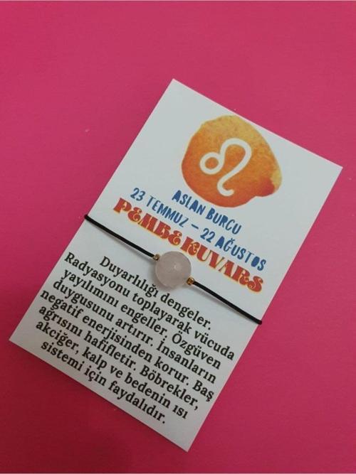 Sertifikalı Aslan Burcu Pembe Kuvars Doğal Taş Ip Burç Bilekliği