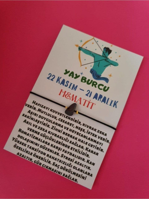 Sertifikalı Yay Burcu Hematit Doğal Taşlı Ip Burç Bilekliği