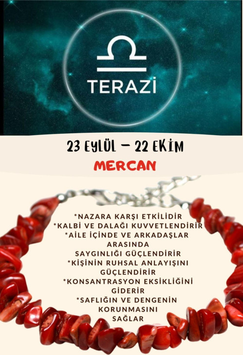 Sertifikalı Burç Taşı Terazi Burcu Mercan Taşı Bileklik