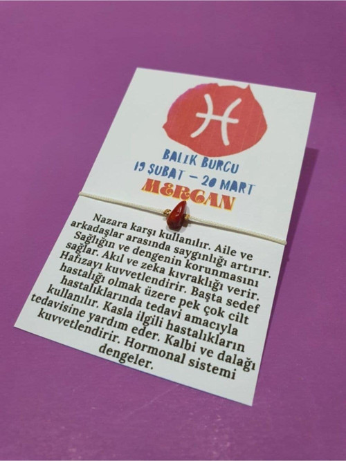 Sertifikalı Balık Burcu Mercan Doğal Taşlı Ip Burç Bilekliği