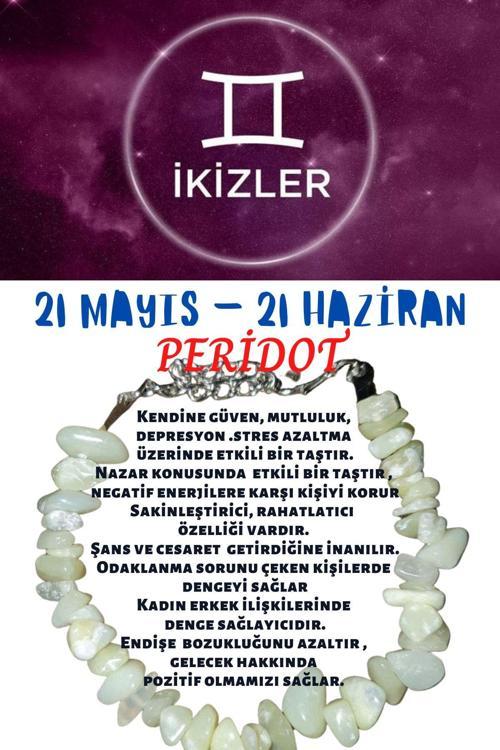 Sertifikalı Burç Taşı Ikizler Burcu Peridot Taşı Bileklik