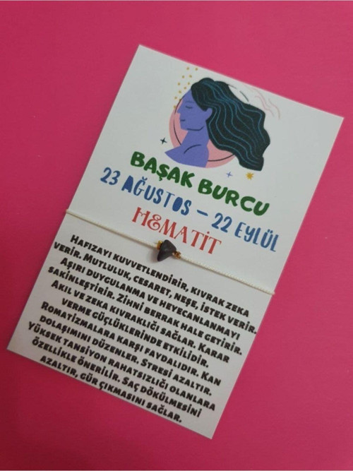 Sertifikalı Başak Burcu Hematit Doğal Taşlı Ip Burç Bilekliği