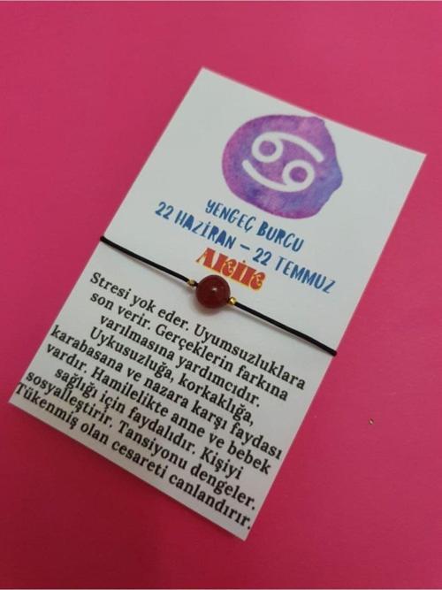 Sertifikalı Yengeç Burcu Akik Doğal Taş Ip Burç Bilekliği
