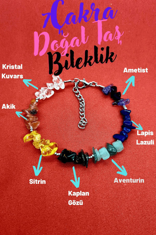 Sertifikalı Doğal Taş 7 Çakra Bilekliği Kuvars, Ametist,lapis,aventurin,kaplan Gözü,sitrin,akik