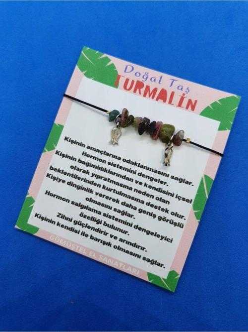 Sertifikalı Turmalin Doğal Taş Bileklik Kelebek Detaylı Orijinal Doğal Taş